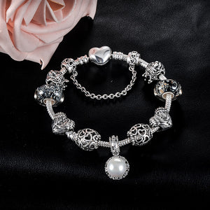 Silver Slide Charm Bracelet with Pearl Charm