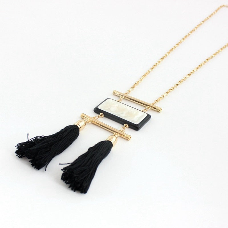 Tablet & Double Tassel Necklace