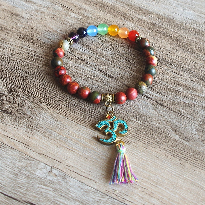 7 Chakra Om Tassel Bracelet