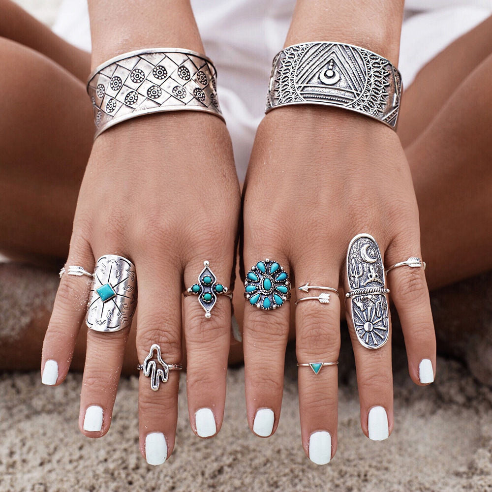 9 Pc. Turquoise Style Ring Set