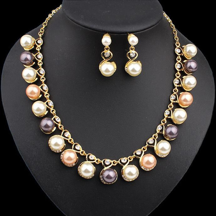 Multi Colored Pearl Necklace Set