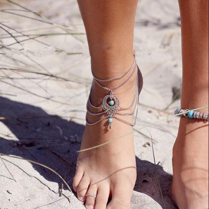 Double Layered Turquoise Anklet