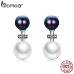 BAMOER Sterling Silver Pearl Pendulum Earrings