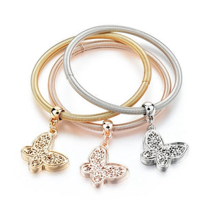 Tri Color Charm Bangle Bracelet Set