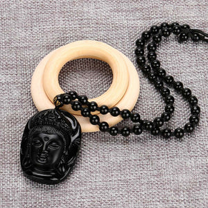 Hand Carved Buddha Obsidian Necklace